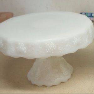 Vintage Indiana white glass cake plate